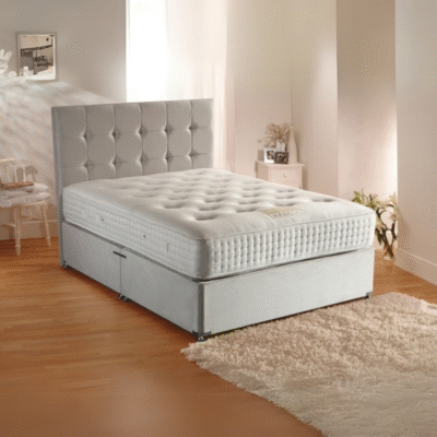Sleep Factory Plush Velvet Bed Set with Orthopaedic Hybrid Mattress, Headboard & 2 Bed Drawers (Small Double)