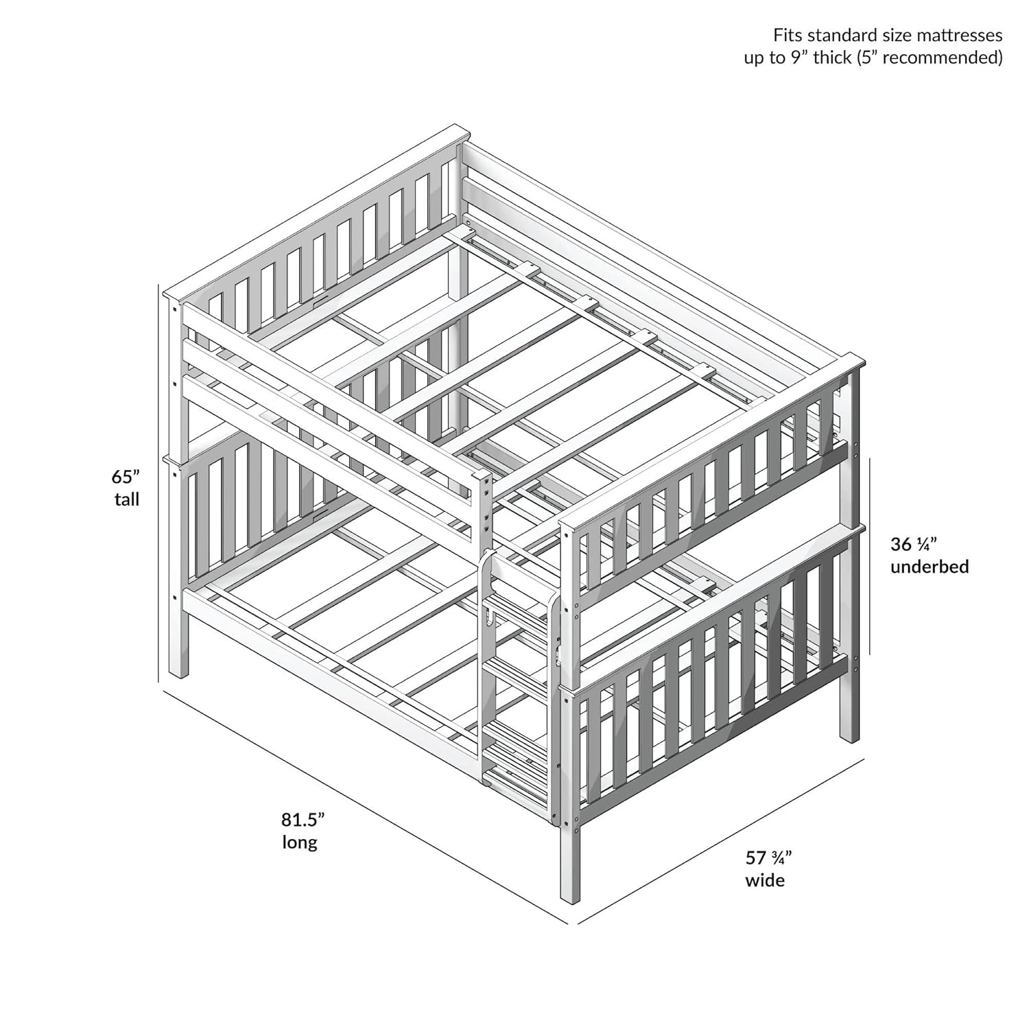 Bunk Bed, Full-Over-Full Wood Bed Frame For Kids, White - Image 2